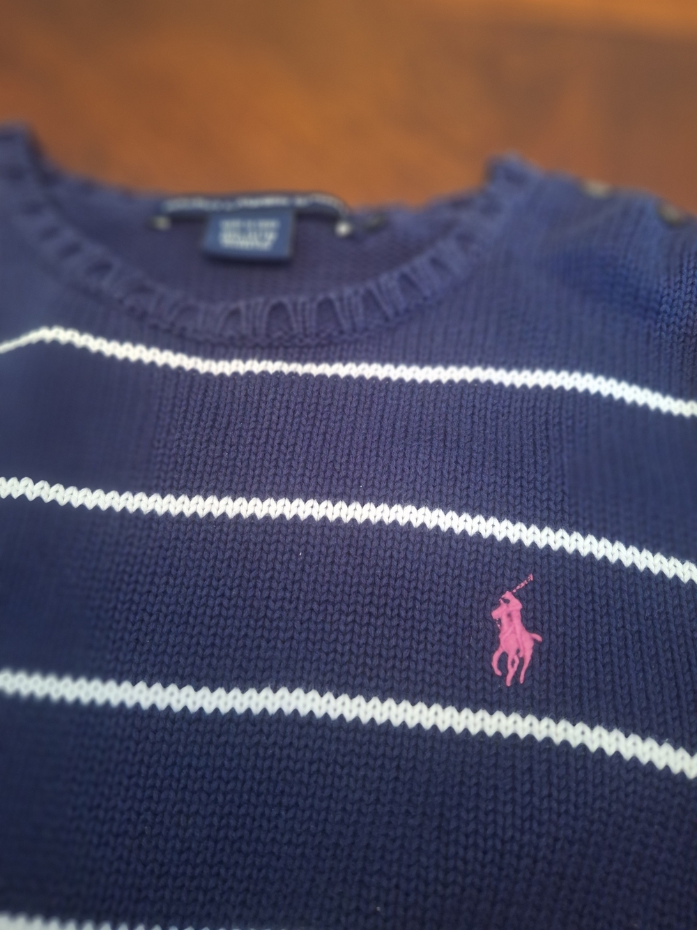 VTG Ralph Lauren 100% Cotton Navy & White Striped Crewneck Sweater M